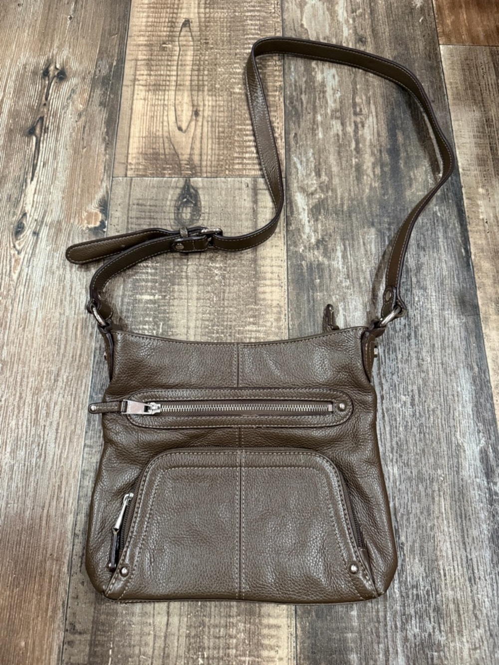 Tignanello Brown Pebbled Leather Crossbody Shoulder Bag